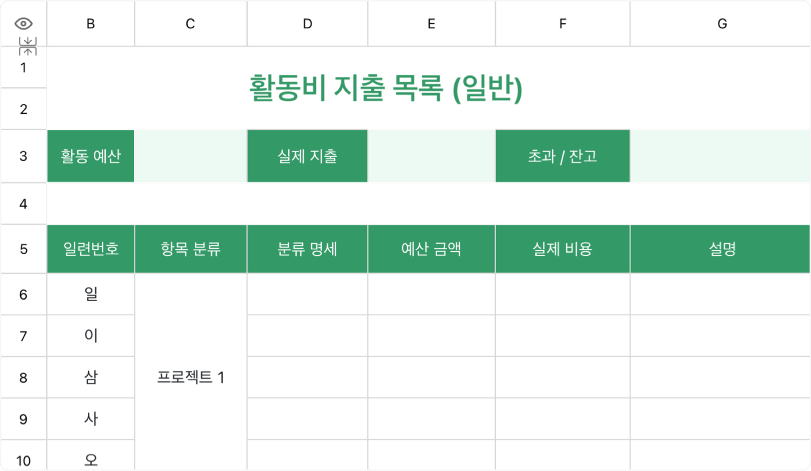 활동비 지출 목록 (일반)
